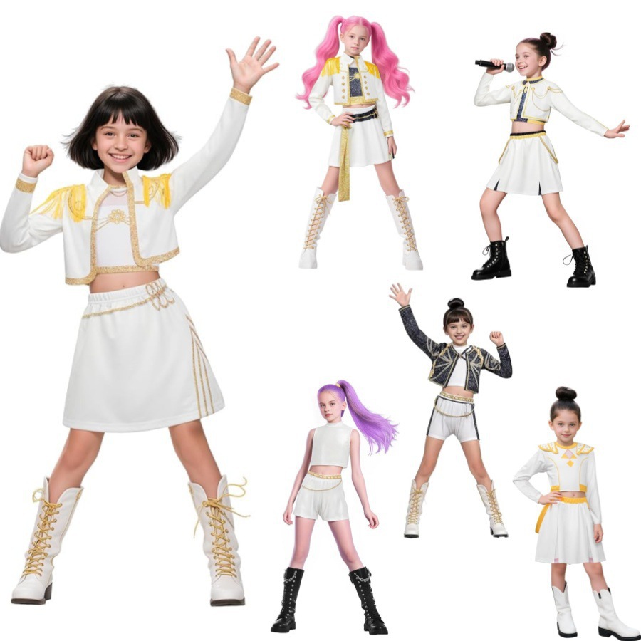 外贸跨境新款 女孩恶魔猎人 服装搭配流行歌手3D印花女装童装套装