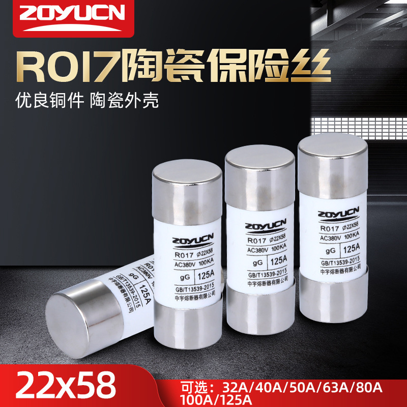 中宇RO17 22*58mm熔断器保险丝管陶瓷熔芯 RT18 RT14 63A 80A125A