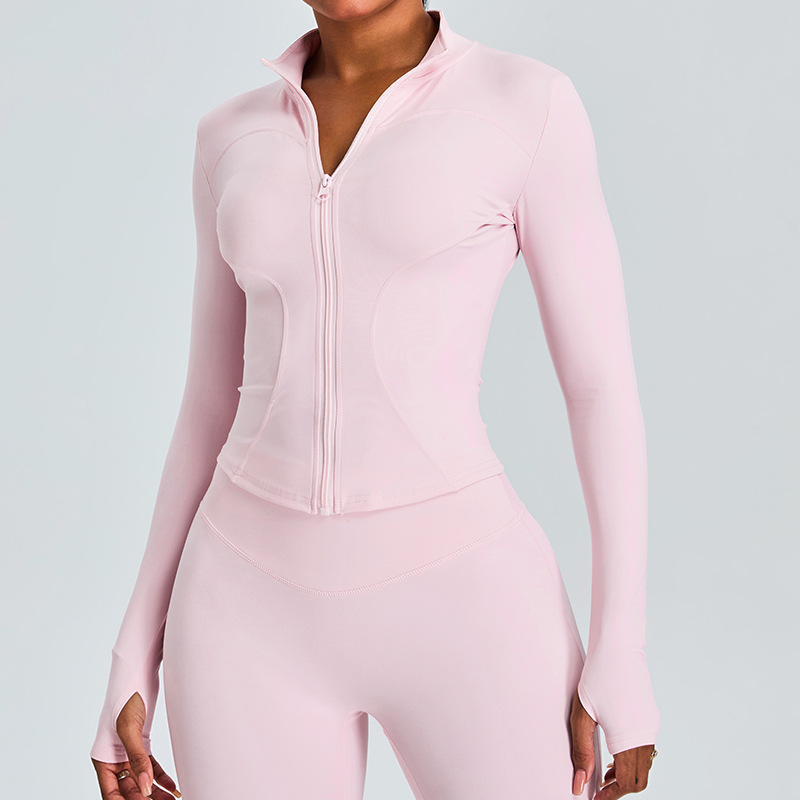 Otoño y invierno zip yoga chaqueta de manga larga mujer entrenamiento de carrera delgada abrigo deportivo de cuello vertical ropa de ejercicio al aire libre
