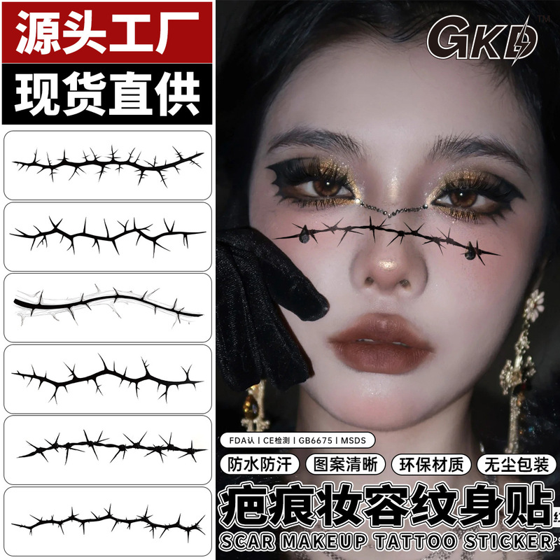 Halloween Tattoo Stickers Scar Wound Scar Facial Temporary Waterproof Paper Cross-Border Hot-Selling Special Effects