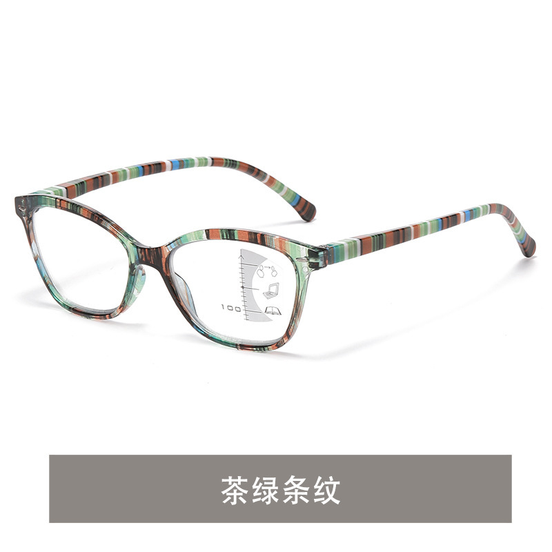 新型越境ファッションストライプ防ブルーライト多焦点老眼鏡女性ハイビジョン読書鏡優雅老眼鏡男|undefined
