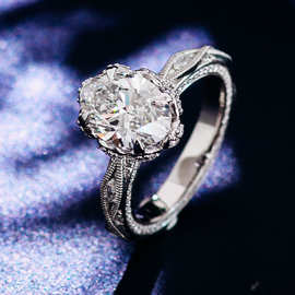 铂金蛋形莫桑钻戒指可镶培育钻戒 轻奢求婚 结婚婚戒
