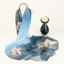 雪纺丝巾100%桑蚕丝印花175*65机卷边轻薄款围巾杭州丝绸自产批发