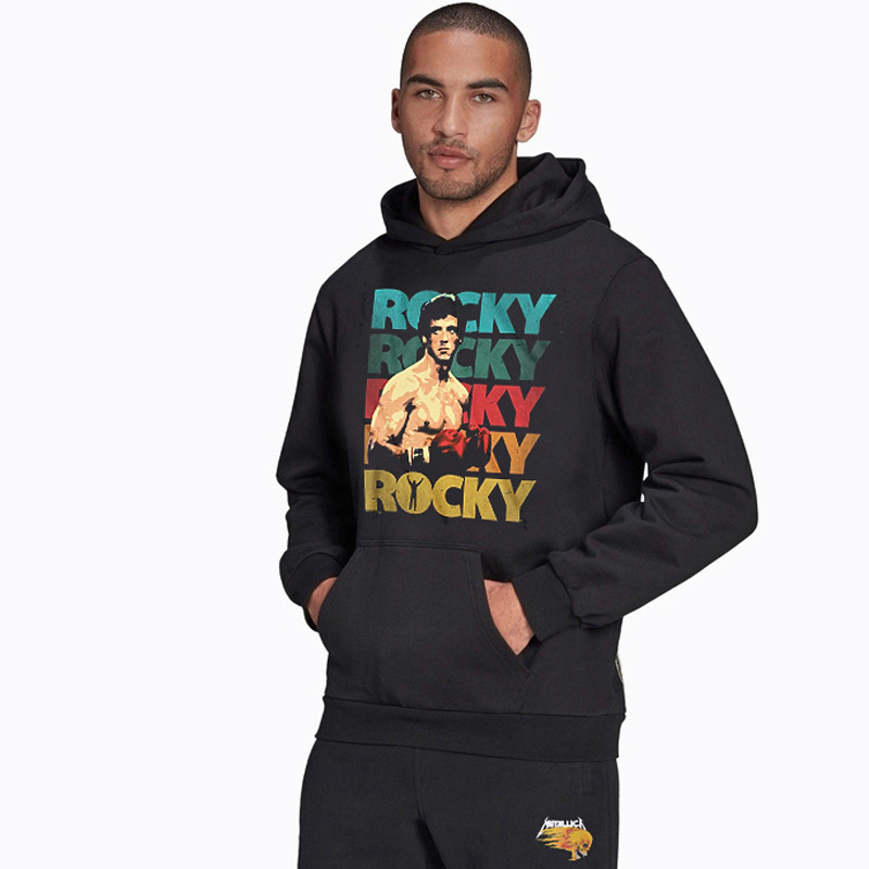 European and American Men's Hip-Hop American Retro Trendy Brand Rocky Rocky Boxing Printed Hooded Sweatshirt Hoodie