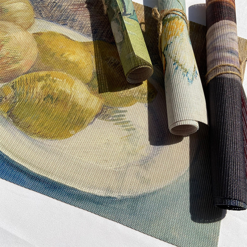 Salvamantel de PVC Monet Van Gogh, estilo pintura al óleo, salvamantel impermeable, estampado occidental creativo, salvamantel con aislamiento térmico, personalizable, al por mayor, para uso doméstico.