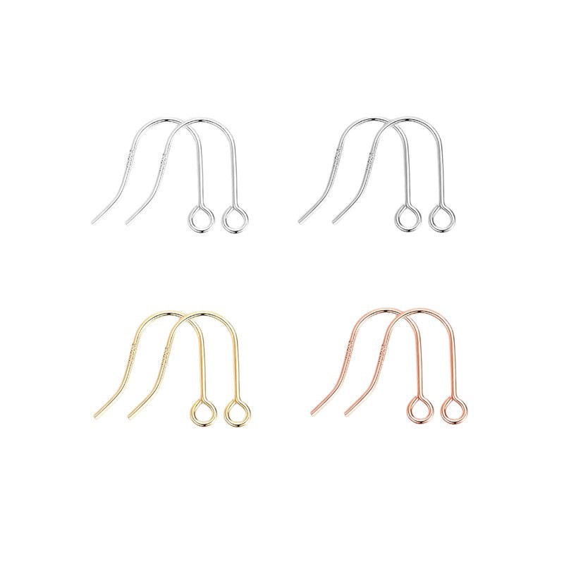 S925純銀イヤーフックアクセサリー丸線扁線U字型イヤリングイヤーアクセサリー金メッキ手作りDIYビーズ付きイヤーフック