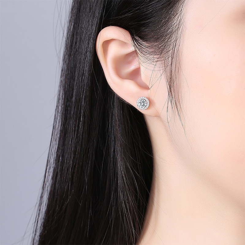 Pendientes redondos de moissanita auténtica de plata de ley s925, joyería elegante y sencilla para regalo, suministro en vivo, lujo accesible