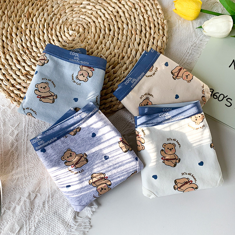 New Couple's Pure Cotton Underwear Cute Bear Women's Cartoon Boxer Briefs Breathable Triangle Briefs for Teenagers