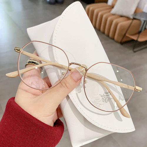 New retro anti-blue light glasses for myopic women without makeup to show their faces, small Korean style literary polygonal glasses frames 01244