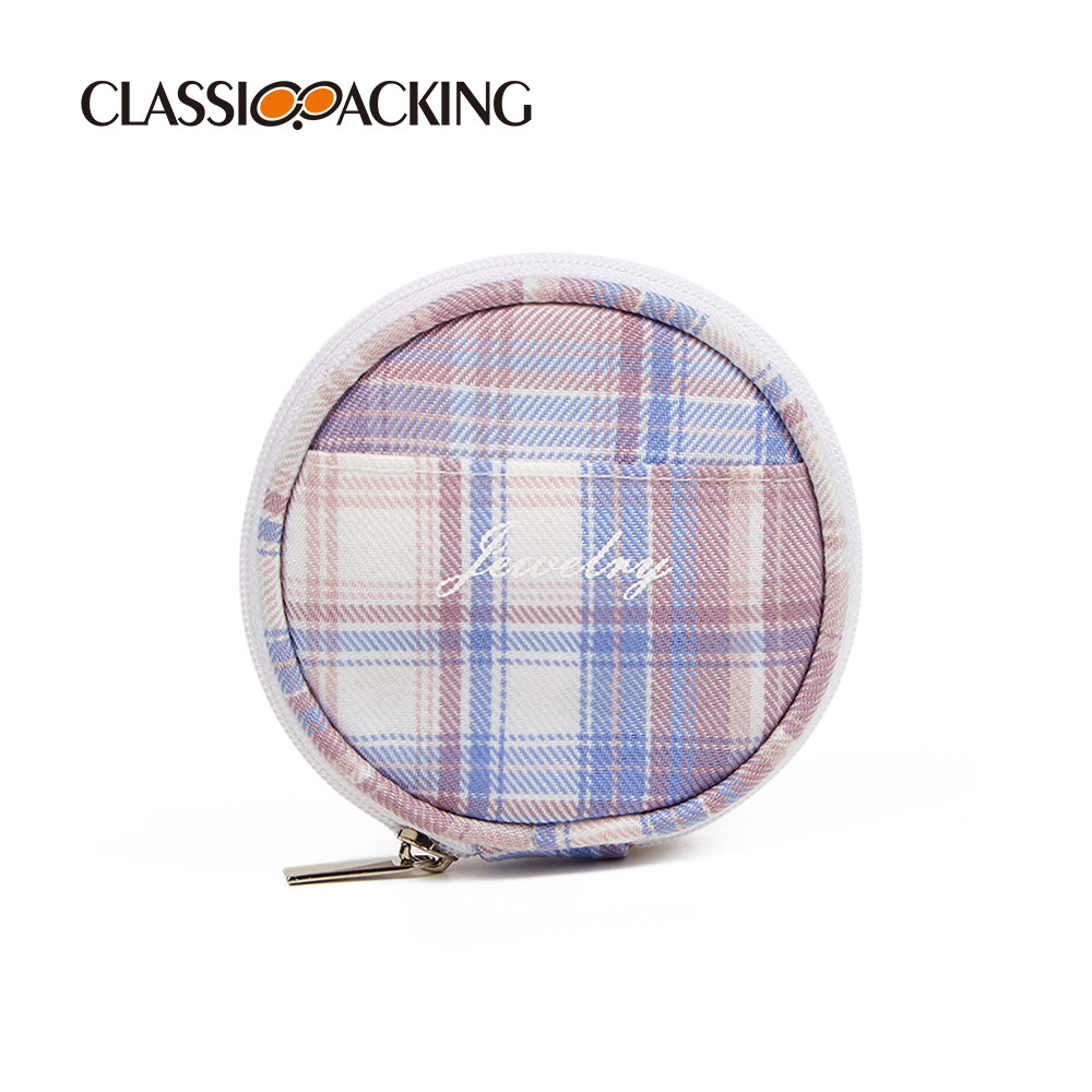 Bolso de joyería de lujo ligero para mujer al por mayor, anillo de cremallera redonda, collar, aretes, bolsa de almacenamiento, logotipo imprimible