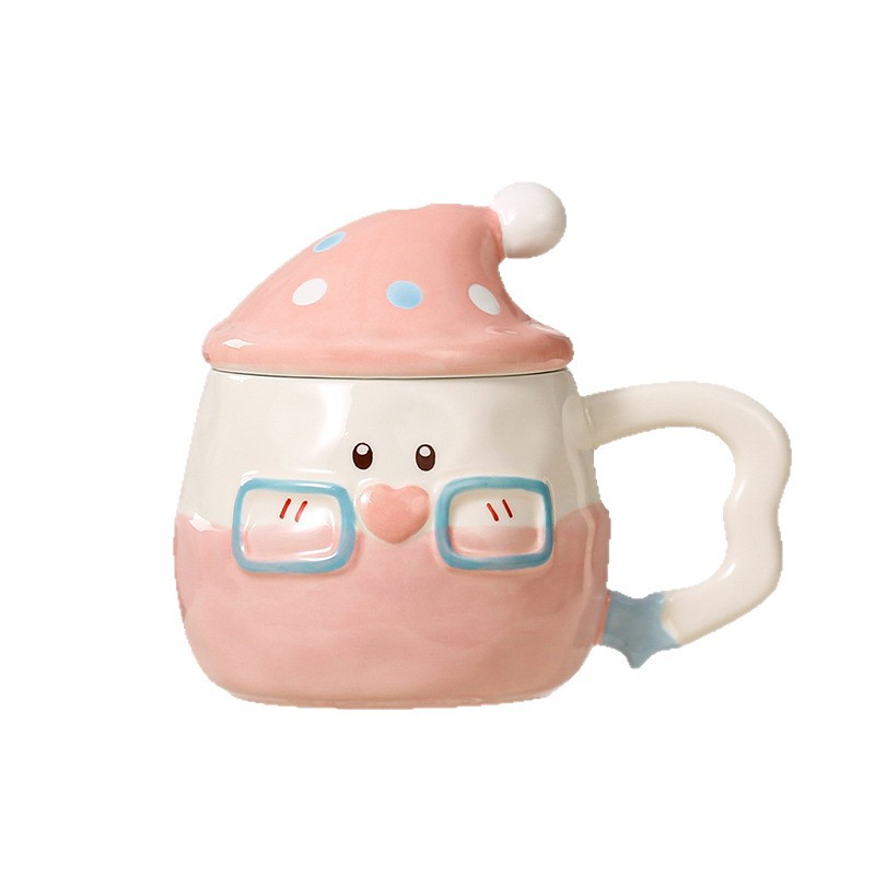 귀여운 마법모자 캐릭터 도자기 뚜껑 머그컵 440ml 사무실 가정용