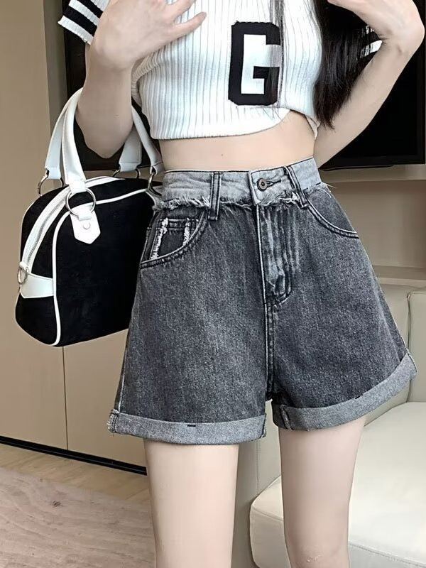 아메리칸 스타일 레트로 고민 데님 반바지 여성용 틈새 디자인 타이트 A-라인 세척 핫 팬츠