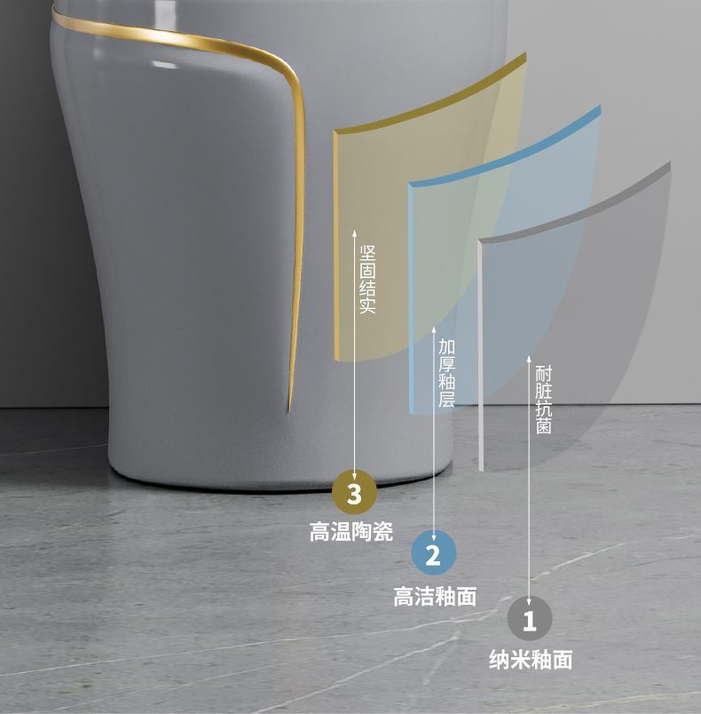 The toilet is a grey household water pump ceramic with a colorful siphonic anti-odor type. It is a high-flush toilet seat and toilet bowl undefined