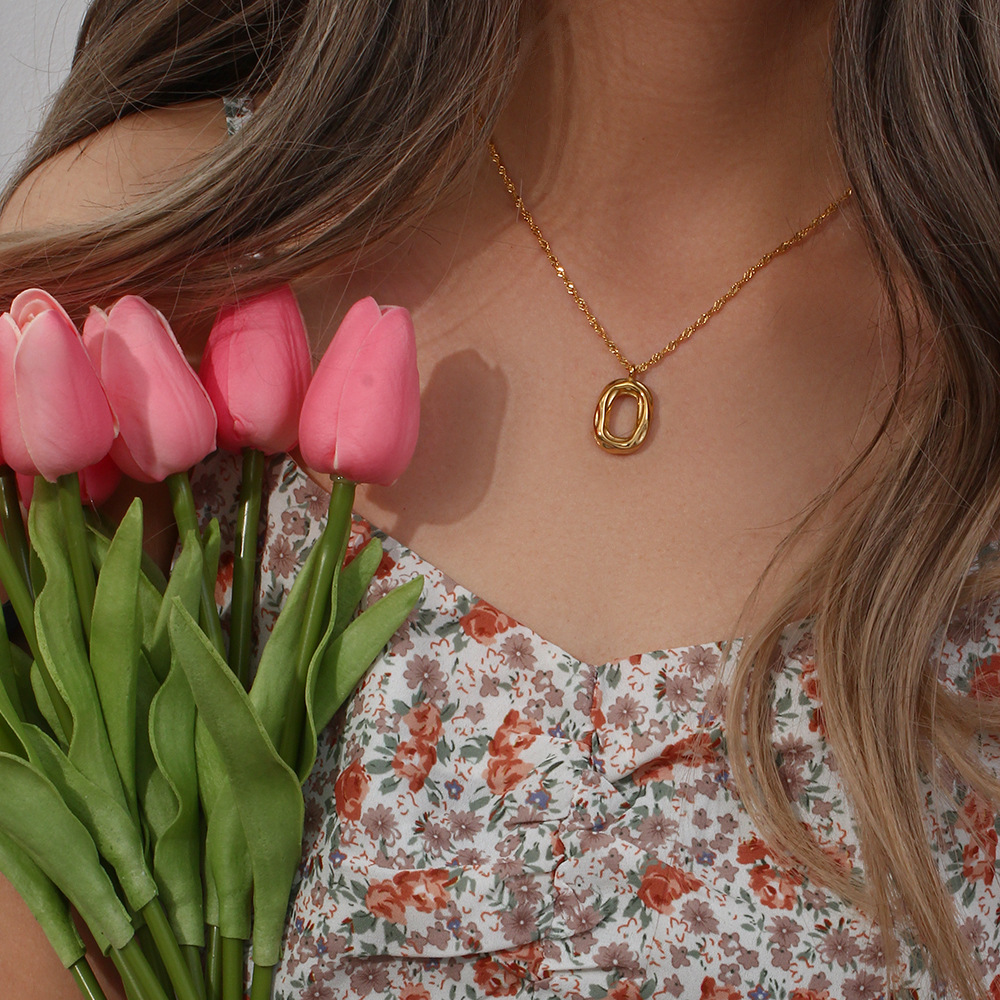 Fashion Oval Stainless Steel Pendant Necklace Plating Stainless Steel Necklaces_colorza_5