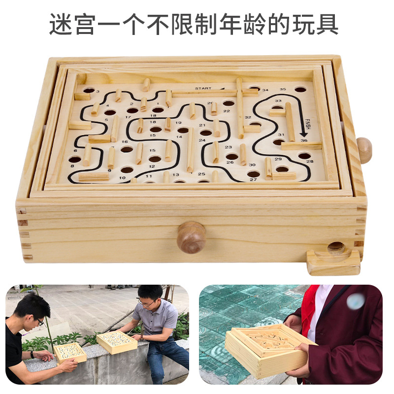 Laberinto de madera de manivela para niños y adultos juego de bola de equilibrio de escritorio interactivo pista intelectual juguete educativo
