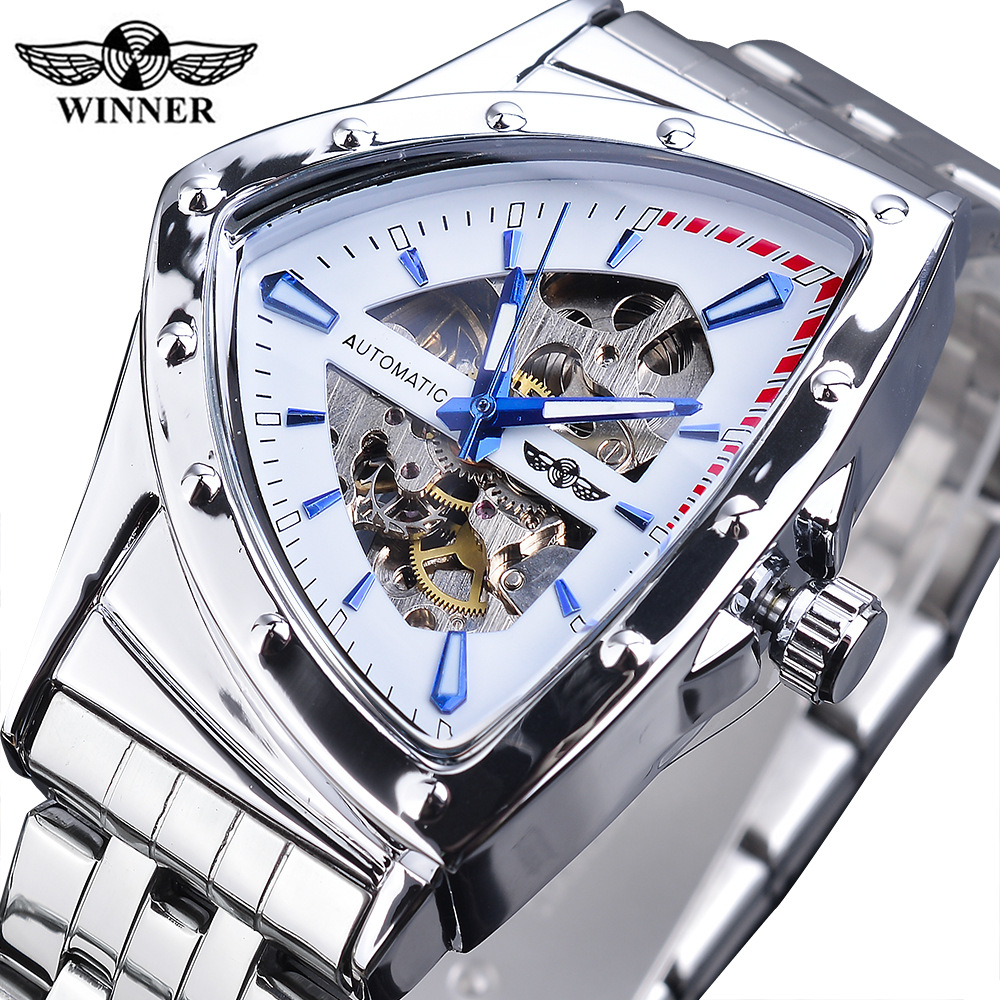 Winner foreign trade new triangle dial automatic mechanical watch men's fashion hollow out stainless steel watch