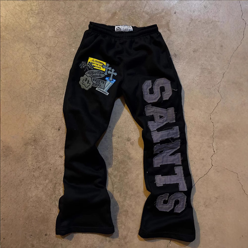 欧美跨境Y2k美式街头嘻哈复古字母拼布运动卫裤男款直筒休闲裤