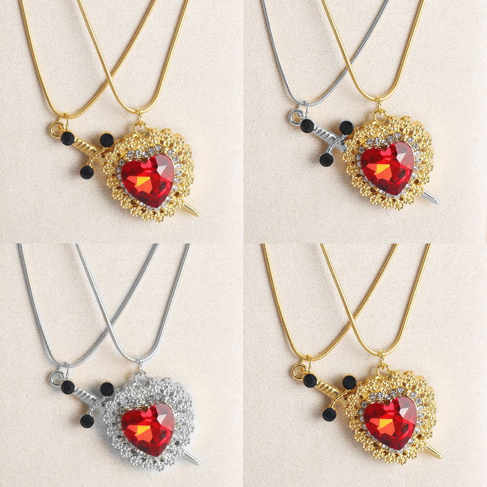 23g Weight Zinc Alloy Pendant Material Zircon Inlay Material Pendant Necklace Classification Zinc Alloy Chain Material snake chain Chain Type Holiday, Party Occasion Zinc alloy Material Heart Shape Pattern Unisex Gender Plating Design Punk, Streetwear Style Punk Streetwear Heart Shape Zircon Zinc Alloy Snake Chain Pendant Necklaces Wholesale 28