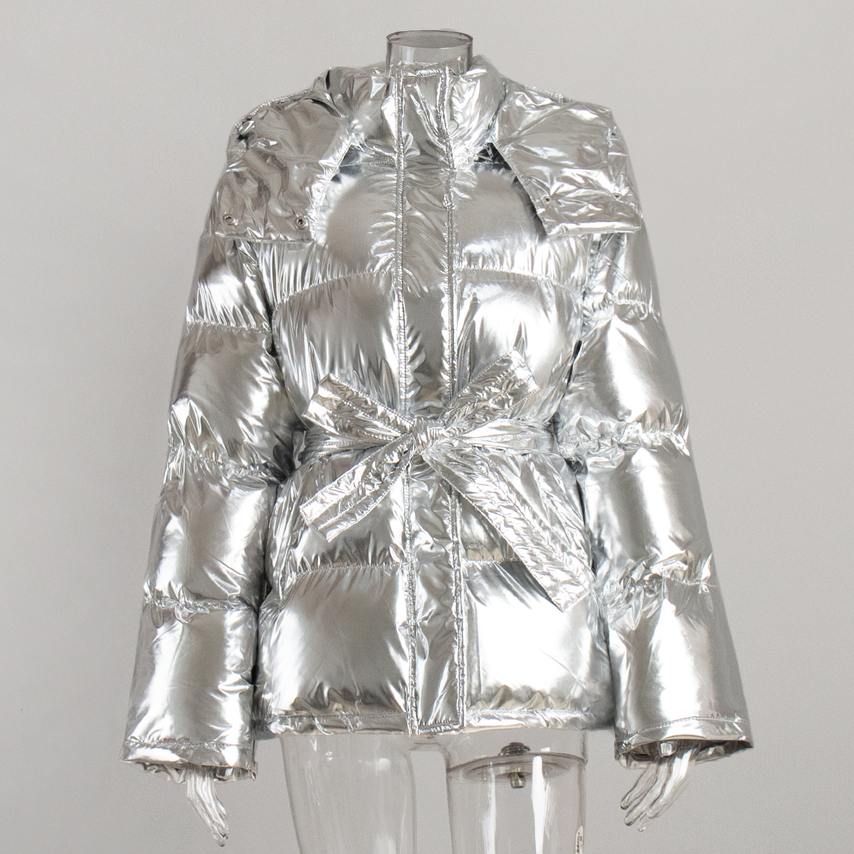 Chaqueta de algodón con capucha transfronteriza Chaqueta de pan brillante al aire libre deportiva para mujer Chaqueta de algodón casual de otoño e invierno europea y americana image 8