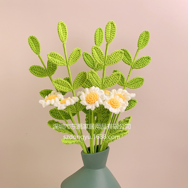 Arreglo floral de eucalipto tejido a mano de lana con hojas decoración de hojas verdes de todo fósforo flor eterna sala de estar ramo de graduación producto terminado