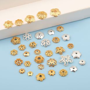 S925 silver flower tray hollow pattern flower cap pearl spacer bead spacer material gold plated jewelry diamond silver accessories round diamond