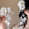 12# white love lily lace bow hairpin