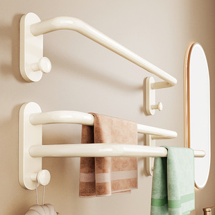 Toilet Non-perforated Towel Bar Bathroom Wall-mounted Towel Rack Cream Bath Towel Rack White Storage Shelf