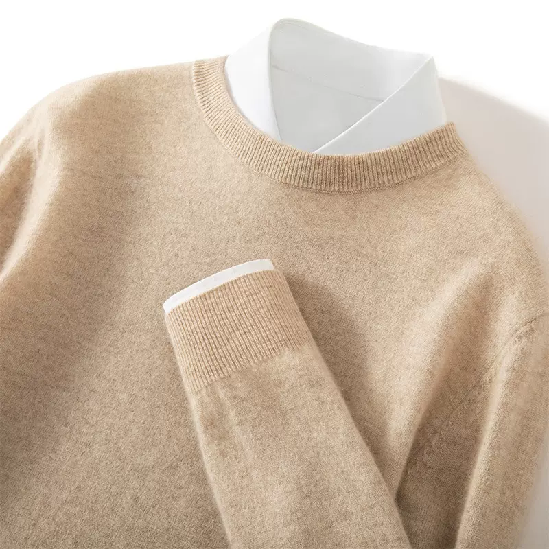 男款圆领山羊绒针织衫秋冬款商务简约百搭打底衫软糯亲肤不扎毛衣