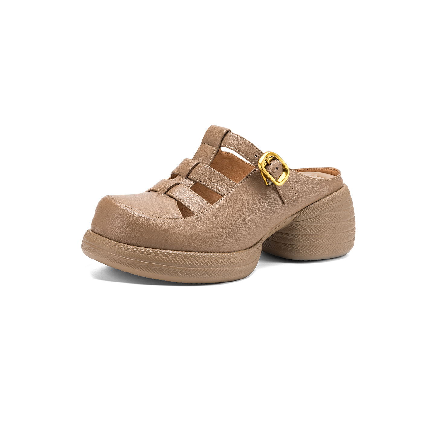Sandal cao gót nữ mũi hở đế dày da cừu kiểu dệt lỗ — màu trắng ngà