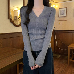 打底衫女2025新款春秋V领修身长袖内搭高级感针织衫毛衣低领上衣