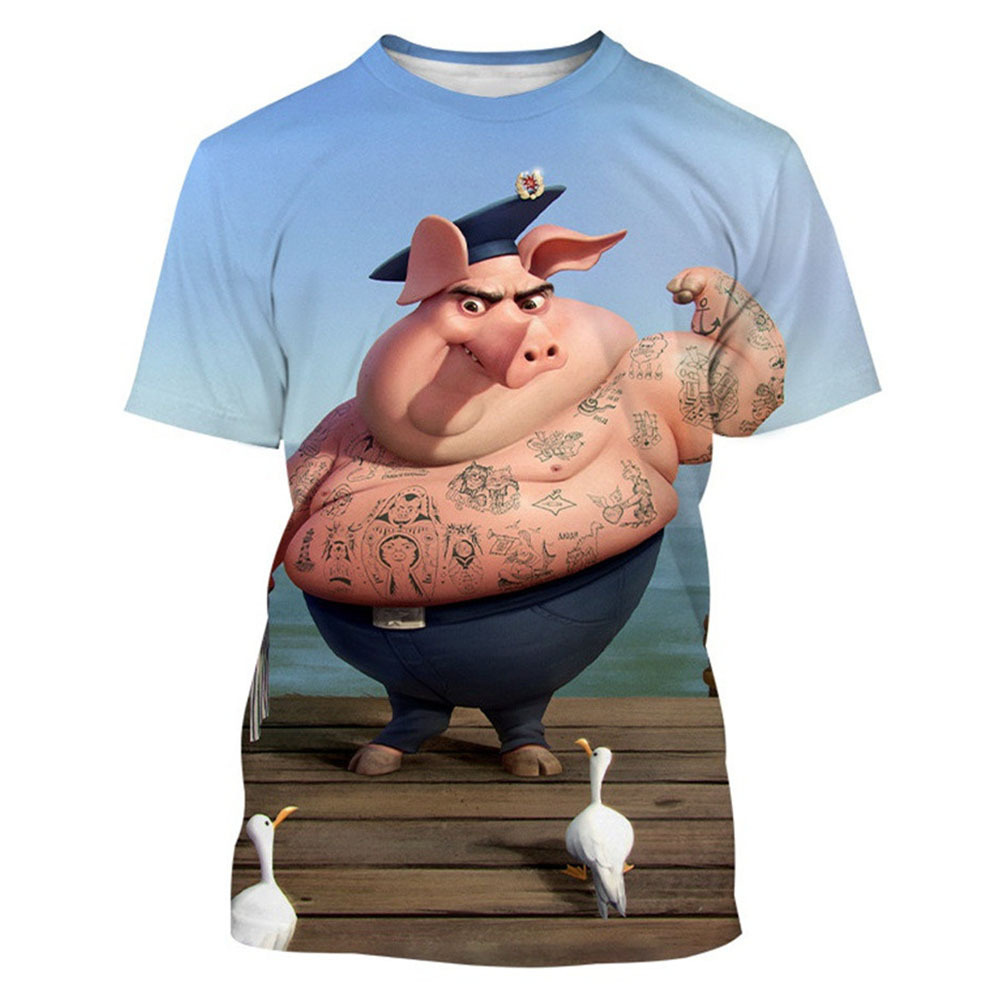2024 Venta caliente novedad animal cerdo 3D camiseta impresa digital cerdo divertido personalidad casual adulto niños camiseta de verano
