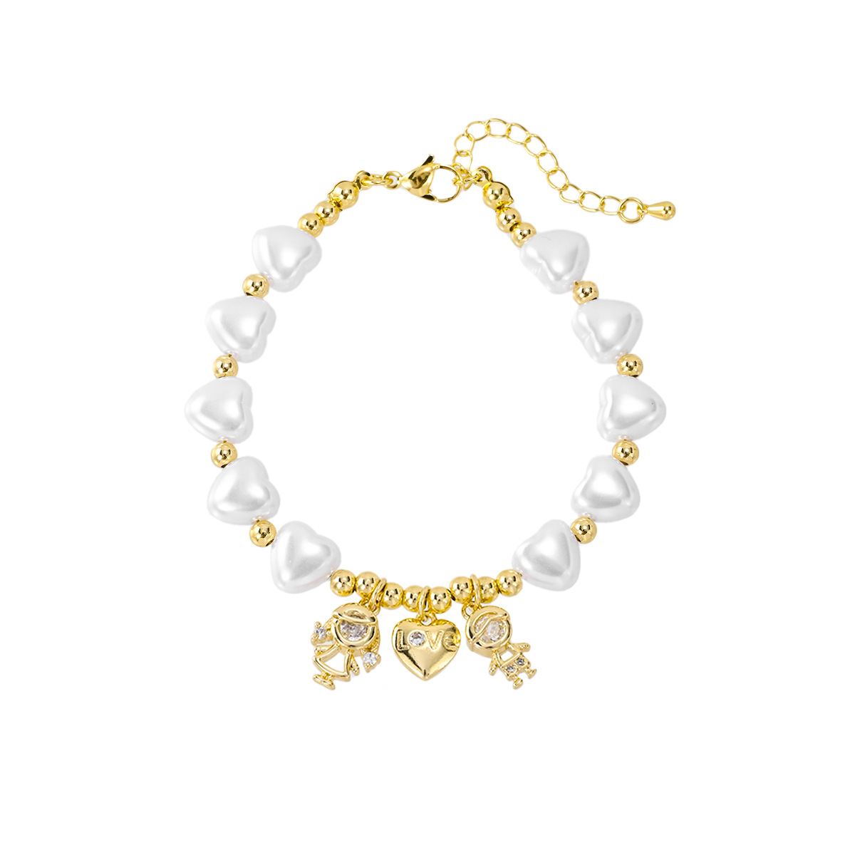 1 Piece Quantity Wholesale Jewelry INS Style Classic Style Human Heart Shape Copper Plating Beaded Chain Bracelets