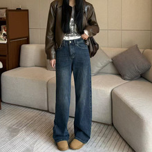 十三行大码女装复古牛仔裤女2025冬季新款加厚磨毛高腰弹力直筒裤