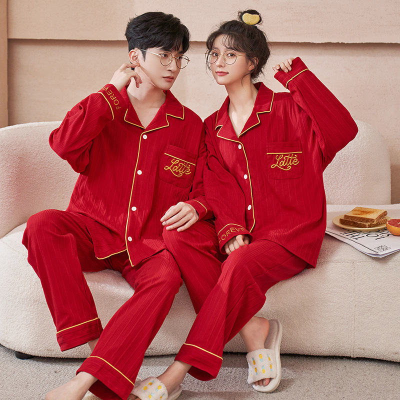 Pijamas de pareja traje de manga larga rojo Algodón mujer primavera y otoño boda de los hombres Otoño e Invierno año de nacimiento homewear