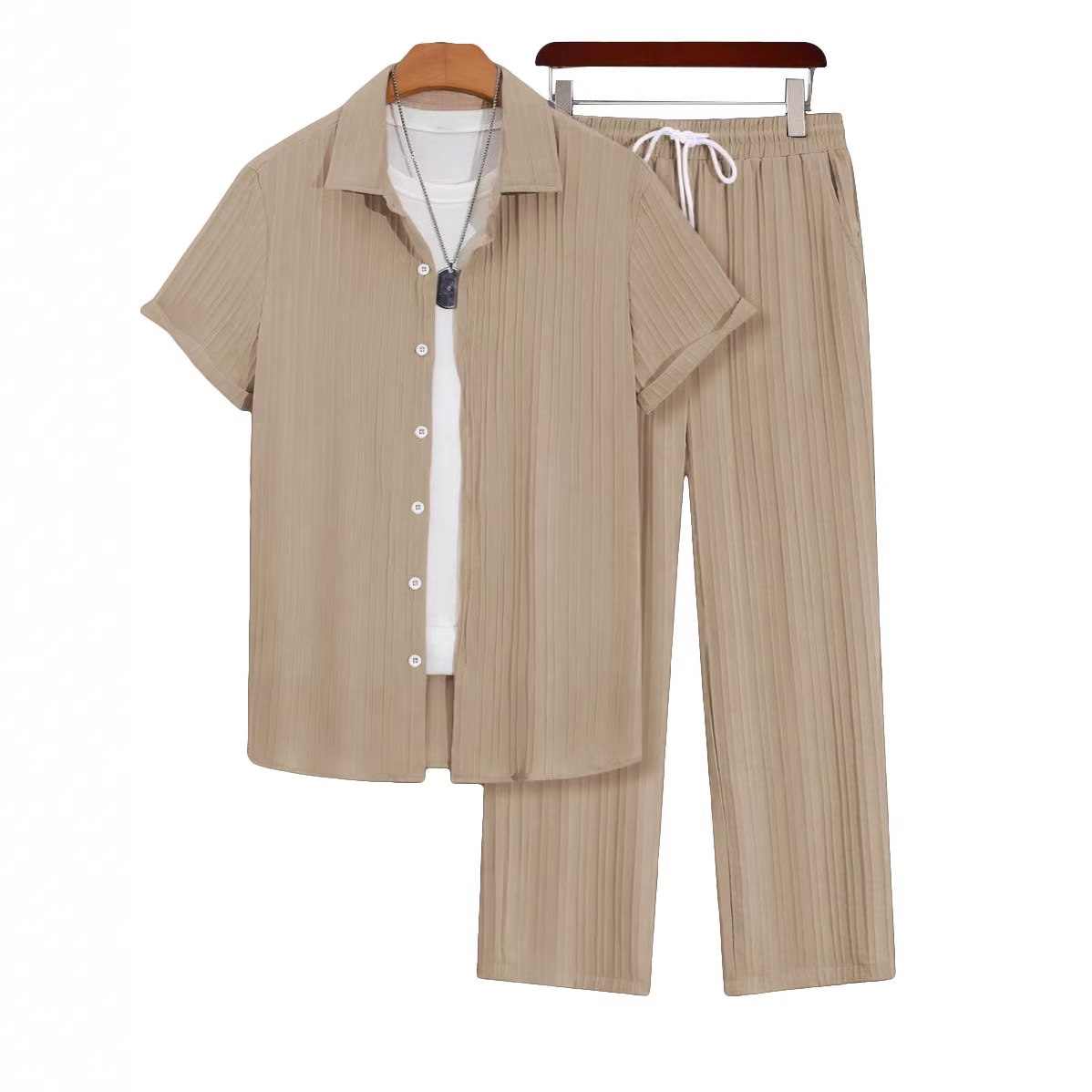 Neue grenzüberschreitende europäische und amerikanische Herrenmode in Übergrößen: Hawaiianische Business-Casual-Kleidung mit lockeren, kurzen Ärmeln und langer Hose_voghion.com