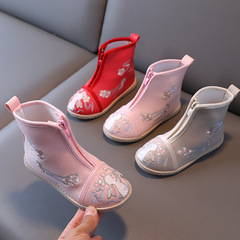 Hanfu shoes with plush cotton, children's ancient embroidered shoes, for girls, little girls, traditional costume, old Beijing cloth shoes, dance shoes