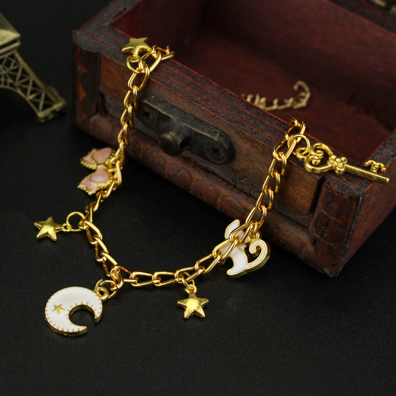 Браслет (Sailor Moon) B056, нержавеющая сталь, золотистые подвески