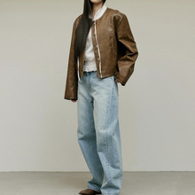 韩国 le a*on*e24年春夏新款进口环保皮做旧皮衣