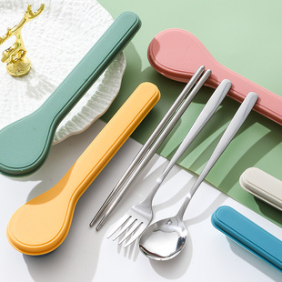 Nordic Stainless Steel Portable Tableware Three-piece Set Outdoor Travel Chopsticks Spoon Fork Set Gift Tableware suit