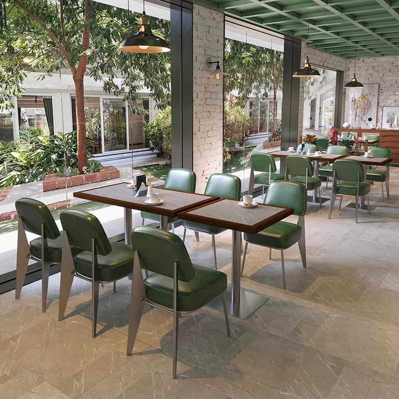 Nordic Style Milk Tea Shop Casual Dining Chair Hot Pot Shop Rock Plate Square Table Restaurant Table and Chair Combination Coffee Shop Table Combination
