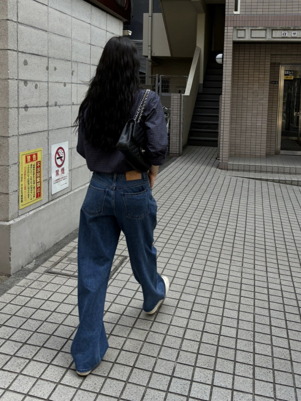 现 th*banrnnet八奶深色牛仔裤韩国设计师女装直筒休闲韩系长裤子|undefined