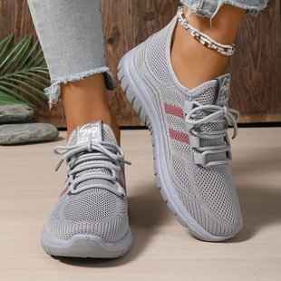 Foreign Trade Large Size Fly Woven Shoes for Middle-Aged and Elderly Walking Shoes Non-Slip Casual Mom Shoes Mesh Knitted Slip-On Sports Shoes