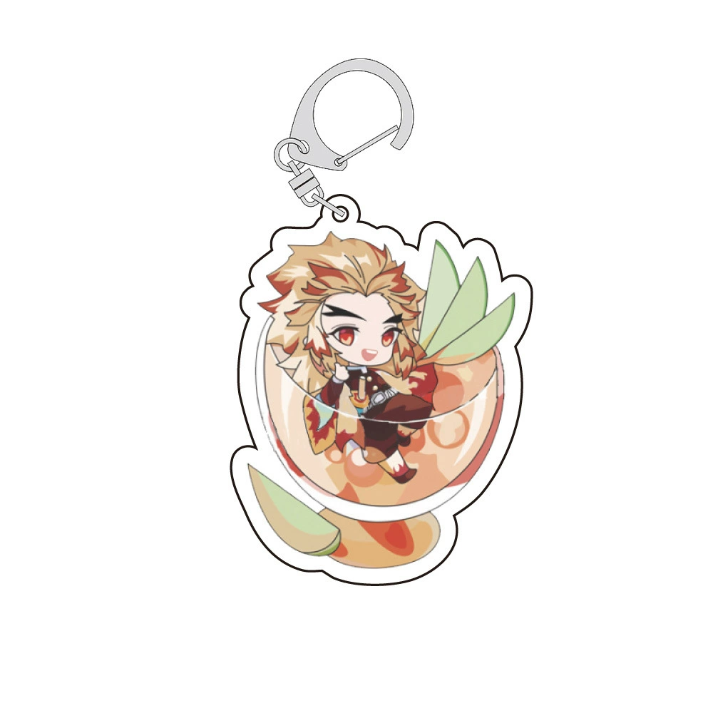 Double-sided Acrylic Keychain, Fruit Tea Design, Transparent Chibi Character Charm (assorted colors)