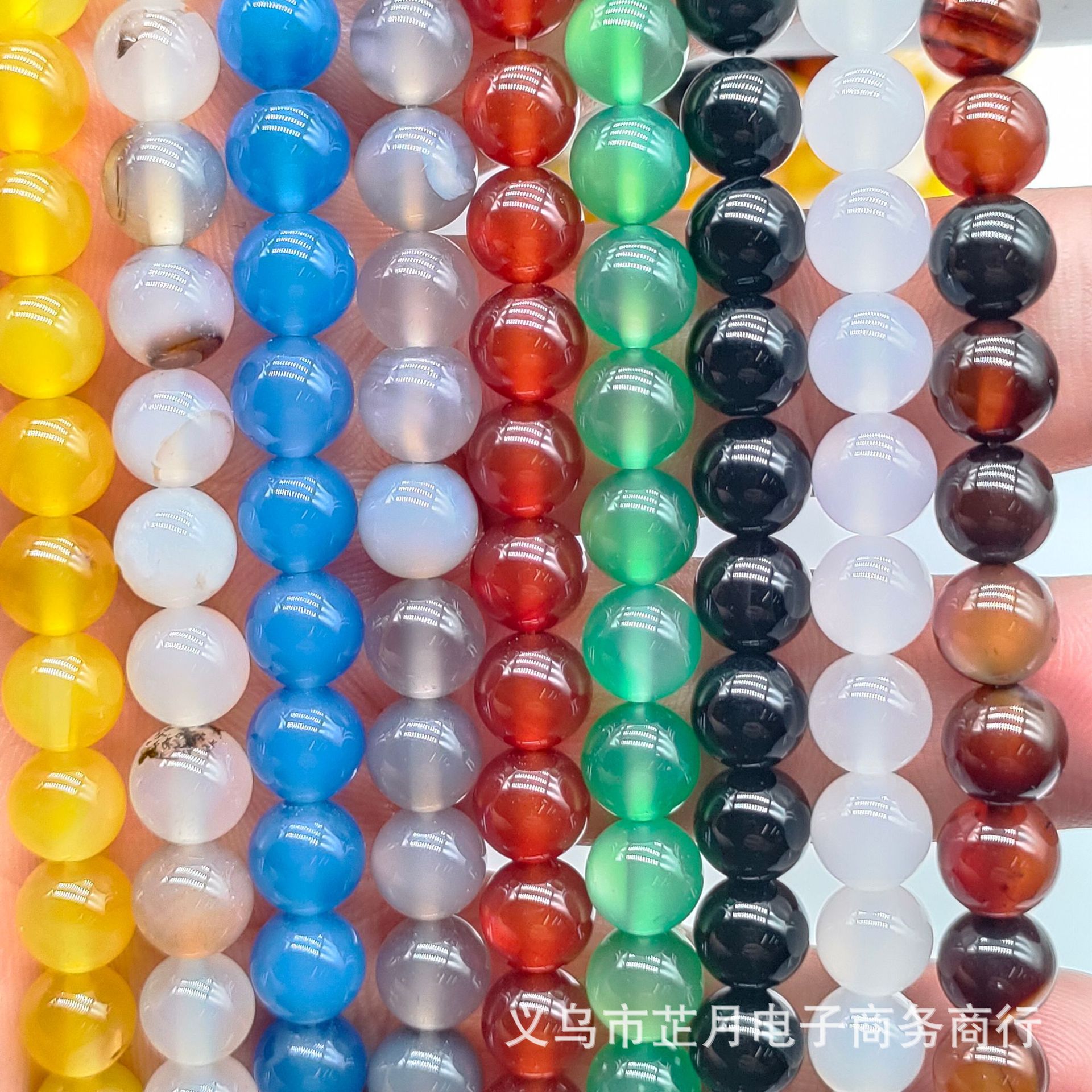 芷月飾品天然彩色瑪瑙散珠 DIY飾品配珠 串珠 瑪瑙圓珠半成品批發