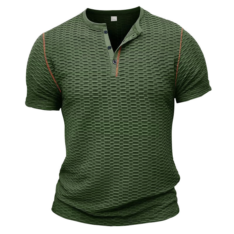 Camiseta deportiva europea y americana, informal, ajustada, transpirable, de manga corta para hombre, camiseta Henley muscular para hombre, transpirable y absorbente del sudor