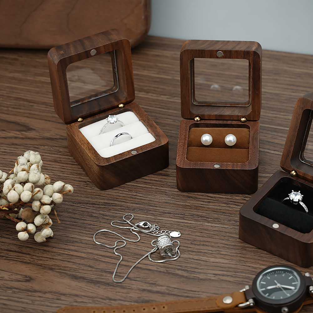 Casual, Retro Style Casual Retro Square Wood Jewelry Boxes