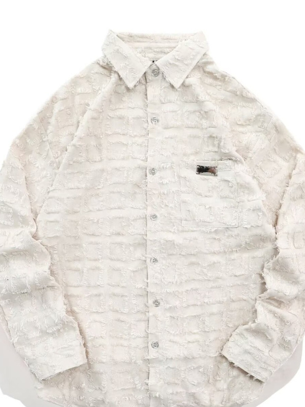 Original Designer Style Damaged Jacquard Trendy Casual Shirt for Men, Loose American-Style Long-Sleeve Shirt for Spring and Autumn Original Designer Style Damaged Jacquard Trendy Casual Shirt for Men, Loose American-Style Long-Sleeve Shirt for Spring and Autumn