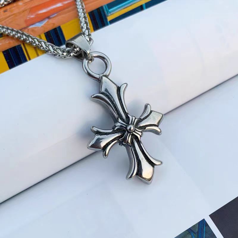 European and American Cross-border Jewelry Rhombus Necklace Cross Pendant Necklace Simple Retro Non-fading Men's Decorative Sweater Chain