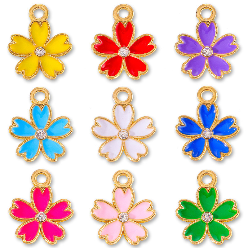 Enamel, Inlay Design 20 PCS/Package 14 * 17mm Alloy Rhinestones Flower Polished Pendant
