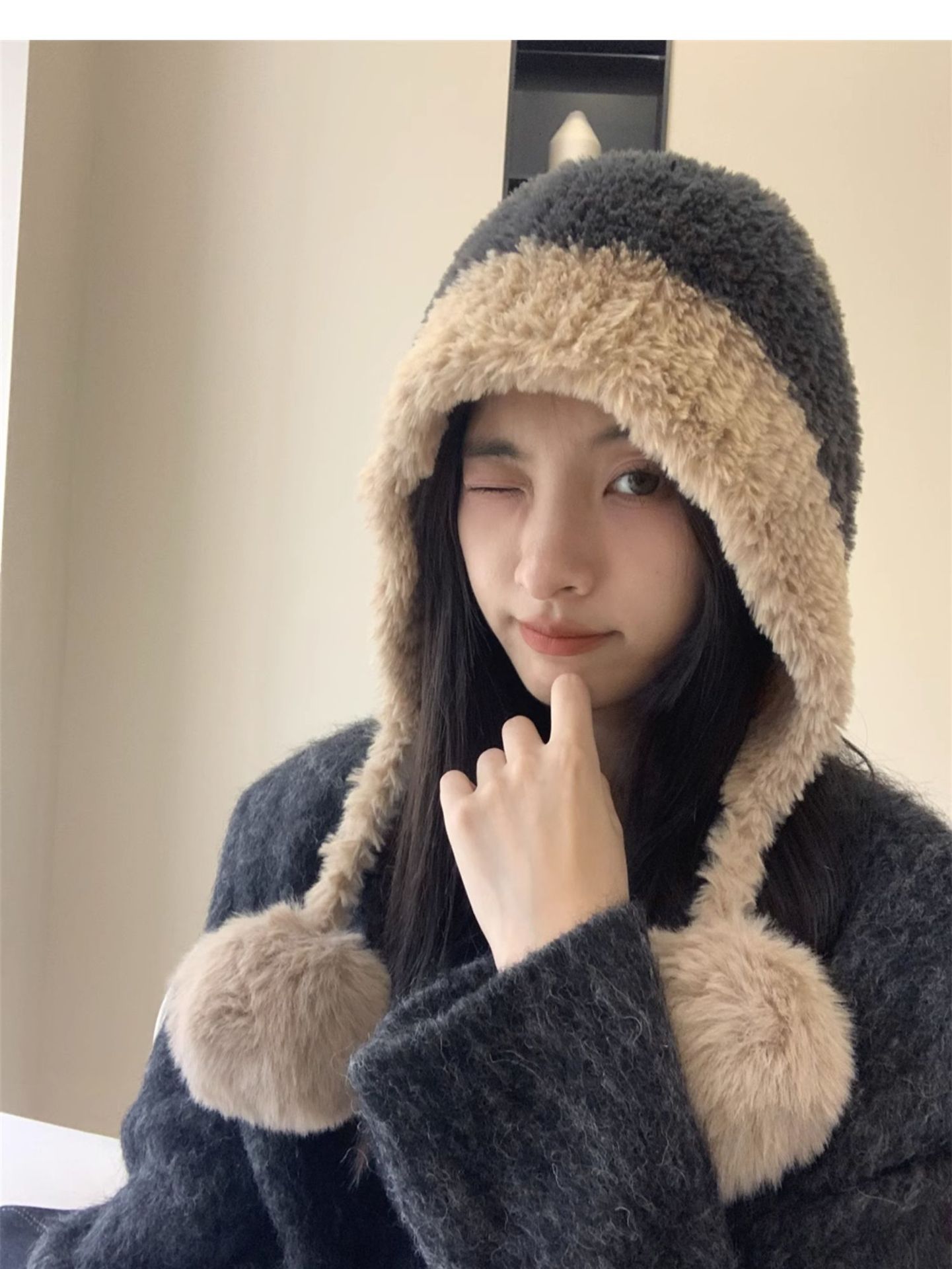 Peluche Lei Feng pour enfants, nouveau style automne-hiver, avec boule de fil suspendue épaissie en peluche ajoutée pour plus de chaleur et d'oreille_voghion.com